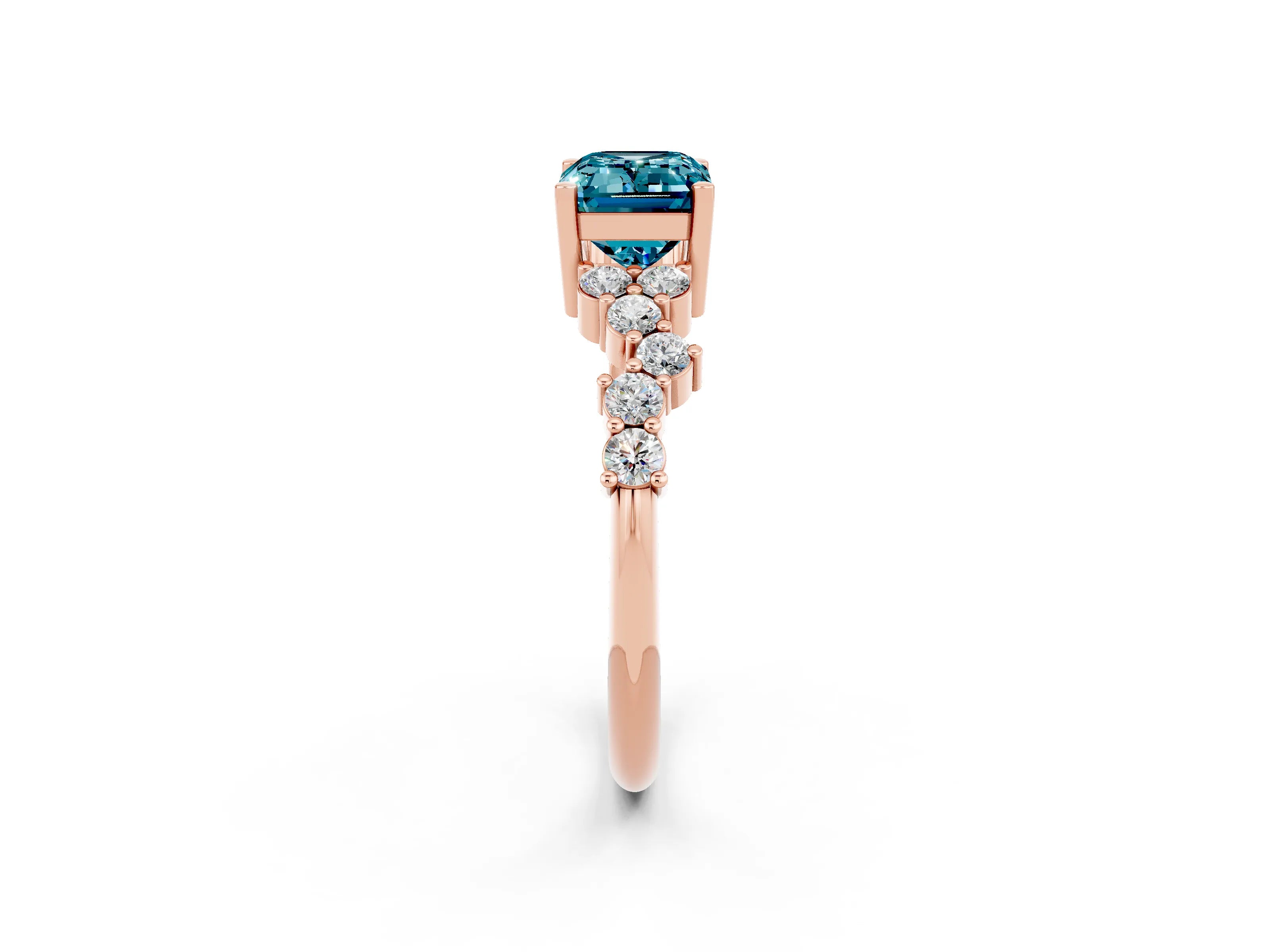Rose gold Emerald Cut Diamond Cluster Pavé Band with Four-Prong Setting_2
