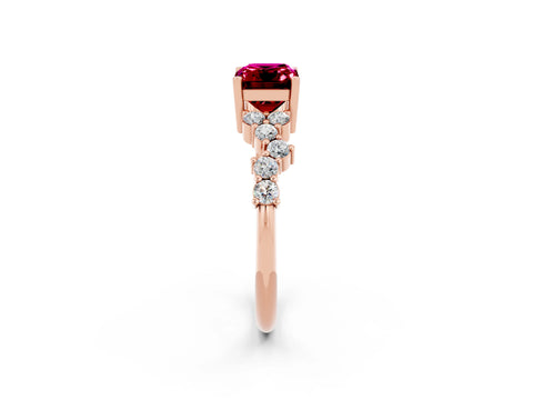 Rose gold Emerald Cut Diamond Cluster Pavé Band with Four-Prong Setting_2