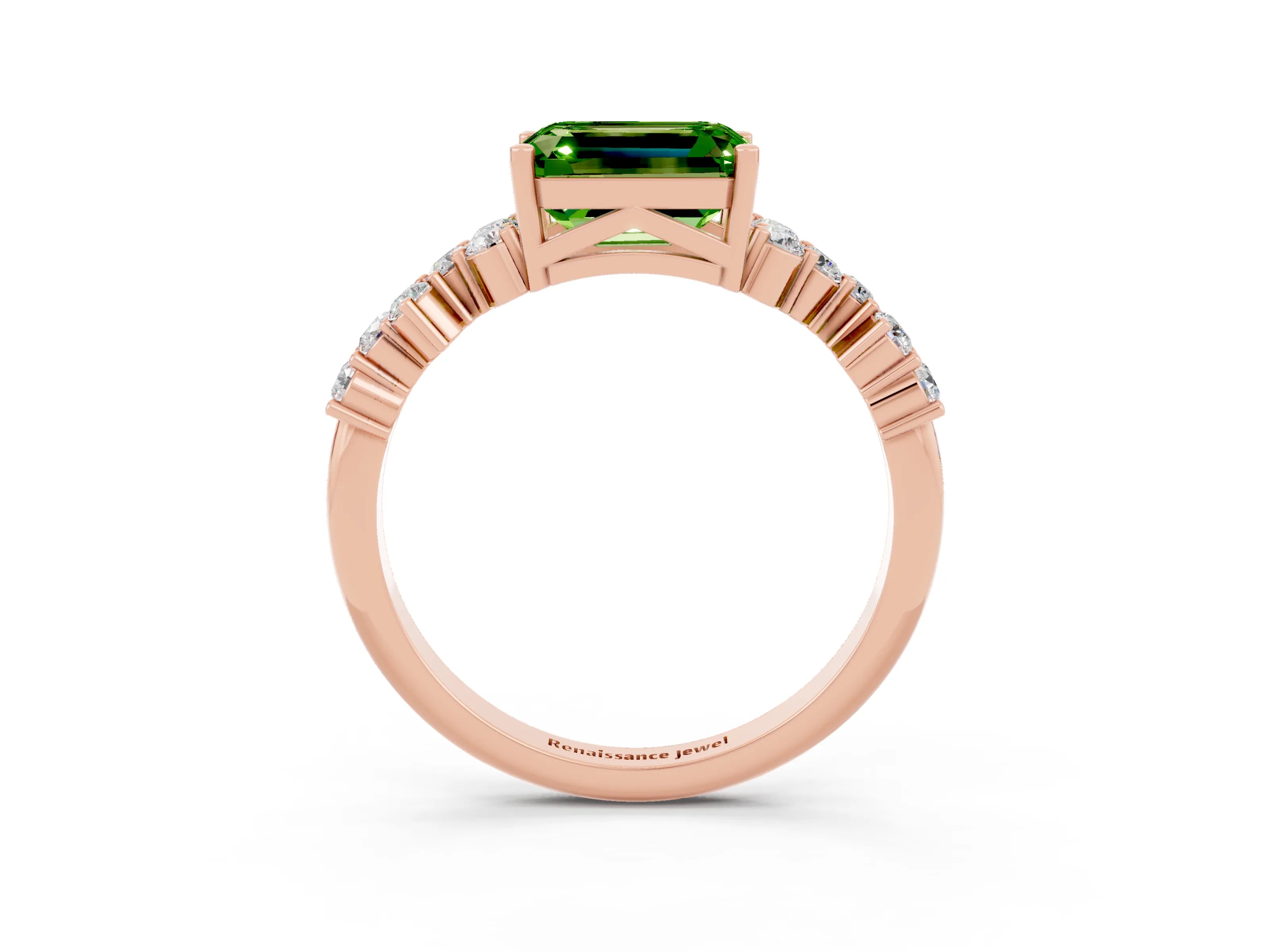 Rose gold Emerald Cut Diamond Cluster Pavé Band with Four-Prong Setting_3