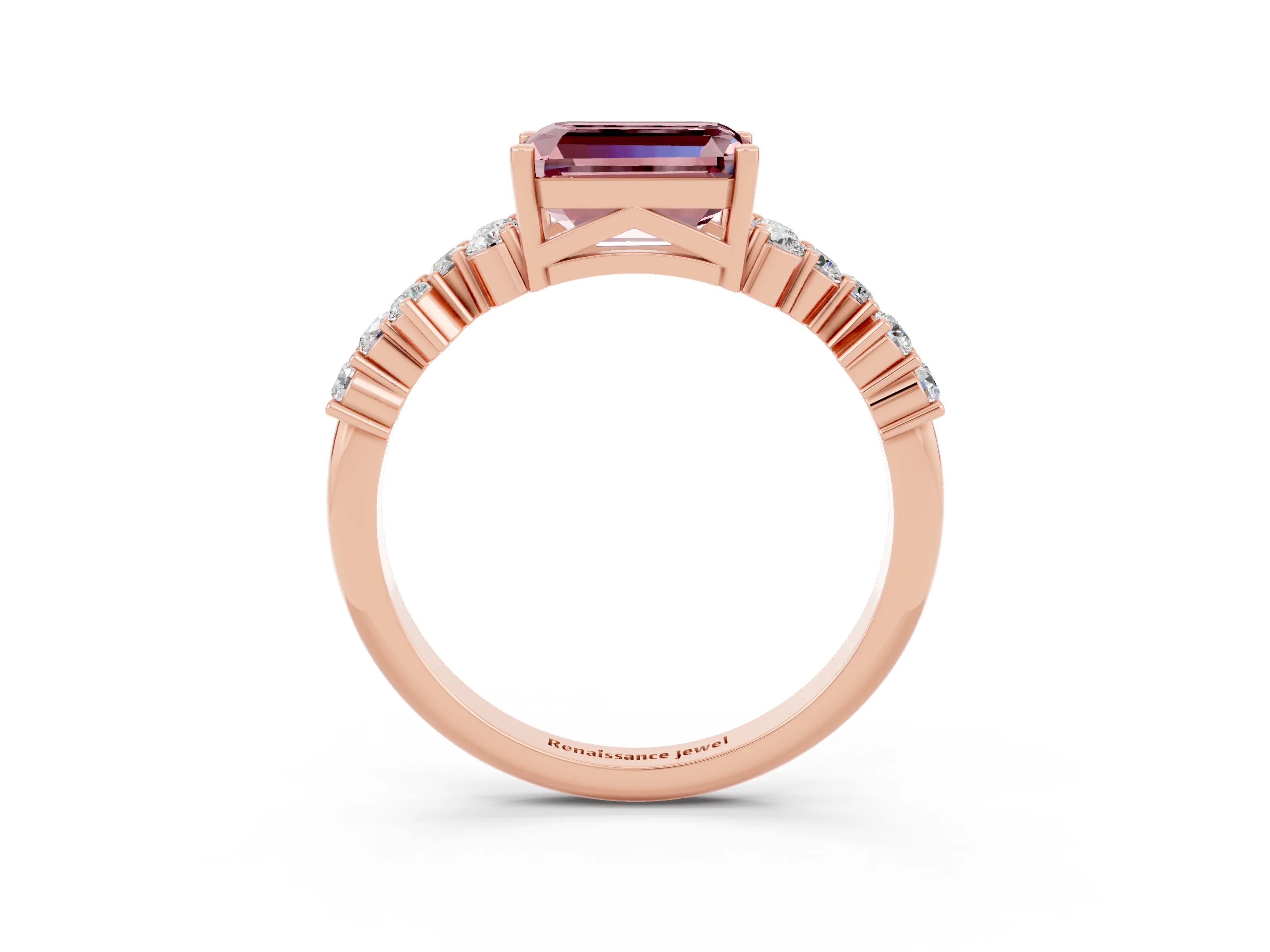 Rose gold Emerald Cut Diamond Cluster Pavé Band with Four-Prong Setting_3