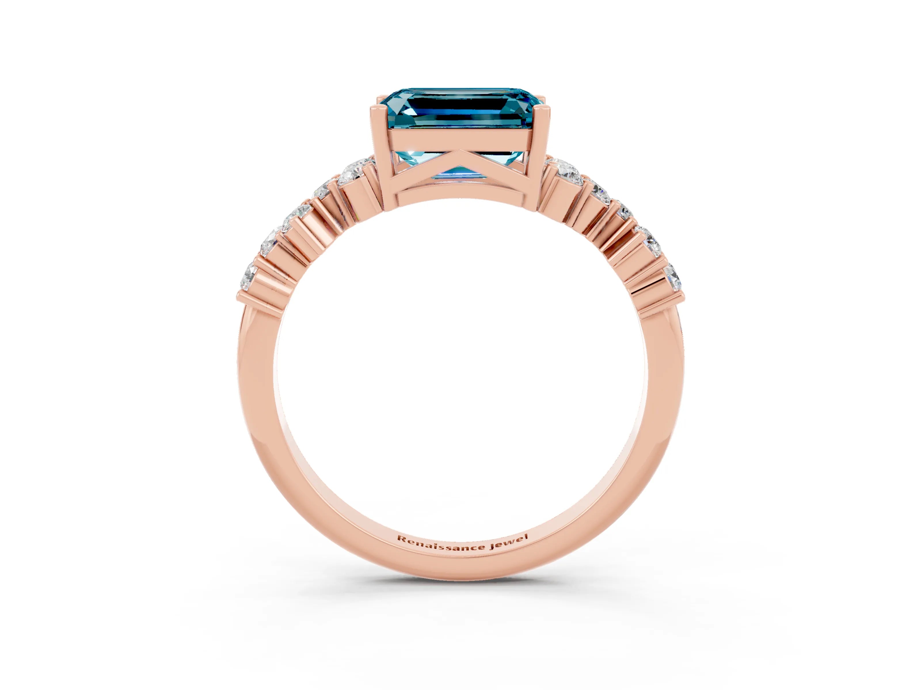 Rose gold Emerald Cut Diamond Cluster Pavé Band with Four-Prong Setting_3