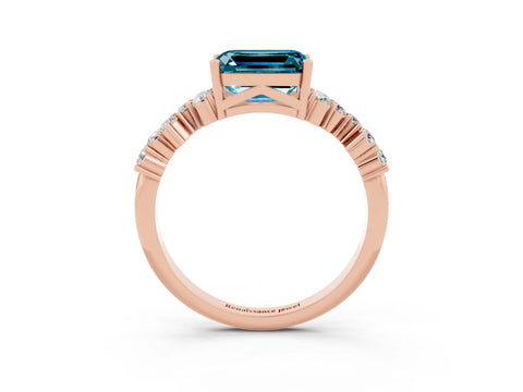 Rose gold Emerald Cut Diamond Cluster Pavé Band with Four-Prong Setting_3