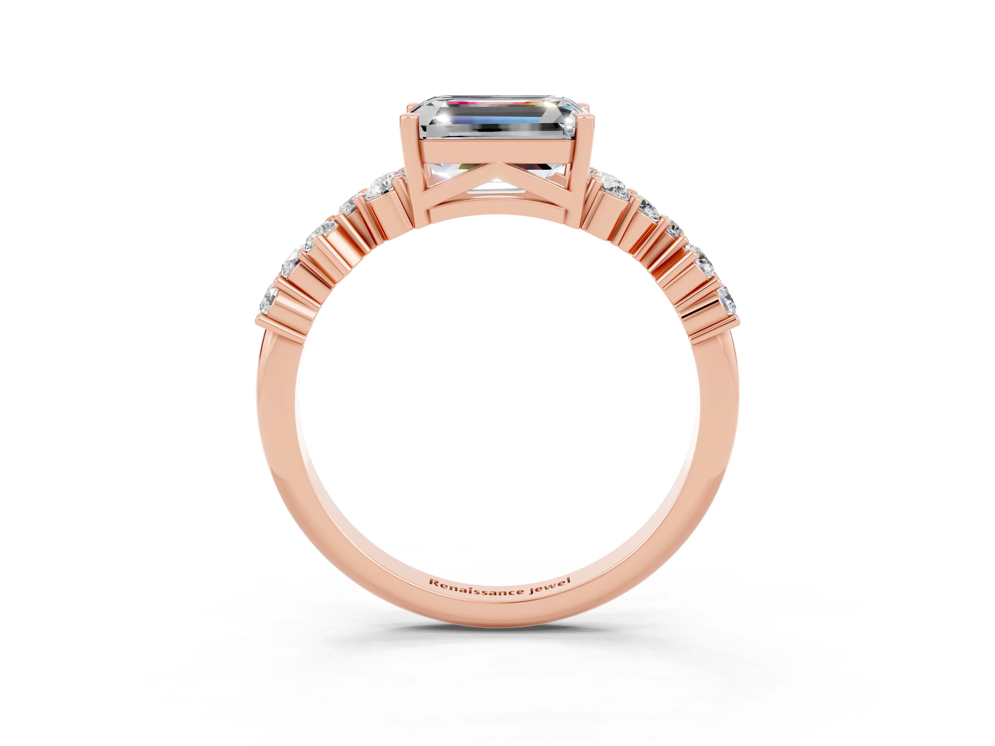 Rose gold Emerald Cut Diamond Cluster Pavé Band with Four-Prong Setting_3