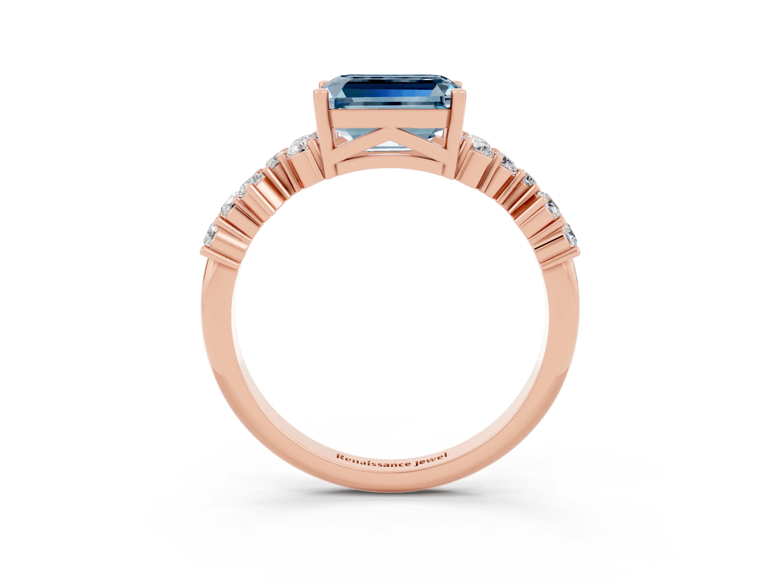 Rose gold Emerald Cut Diamond Cluster Pavé Band with Four-Prong Setting_3