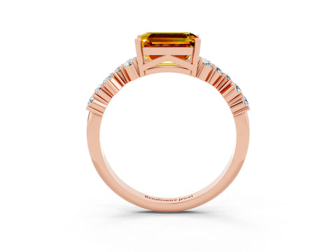 Rose gold Emerald Cut Diamond Cluster Pavé Band with Four-Prong Setting_3