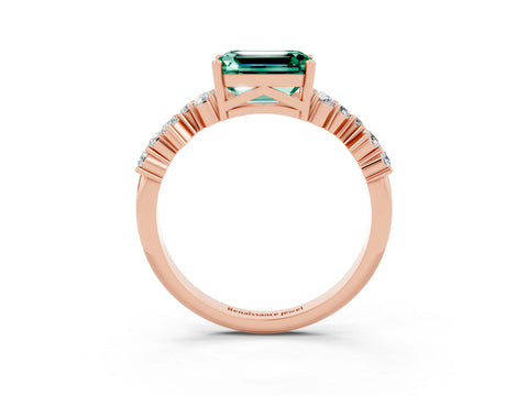 Rose gold Emerald Cut Diamond Cluster Pavé Band with Four-Prong Setting_3