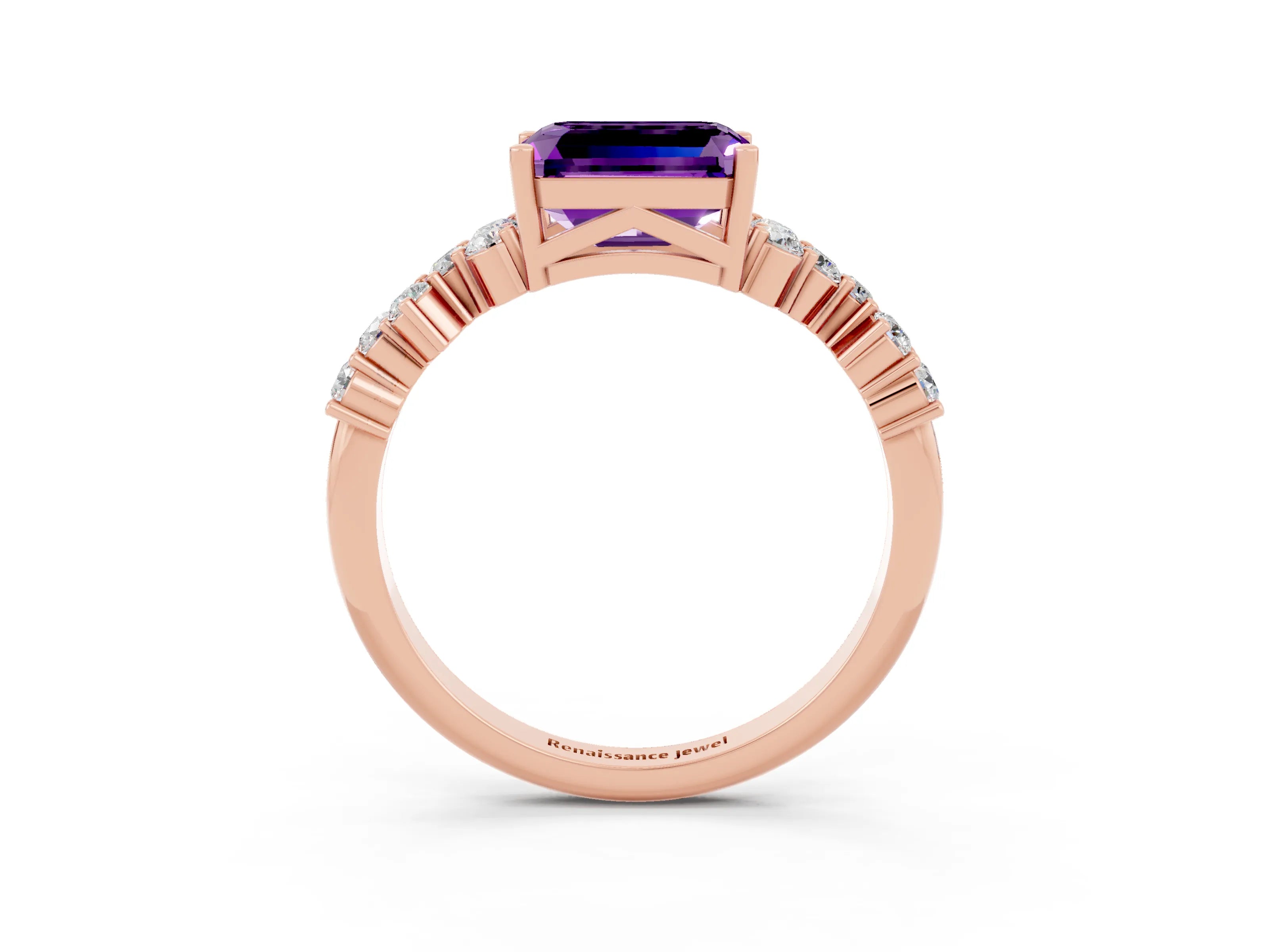 Rose gold Emerald Cut Diamond Cluster Pavé Band with Four-Prong Setting_3