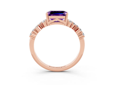 Rose gold Emerald Cut Diamond Cluster Pavé Band with Four-Prong Setting_3