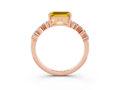 Rose gold Emerald Cut Diamond Cluster Pavé Band with Four-Prong Setting_3