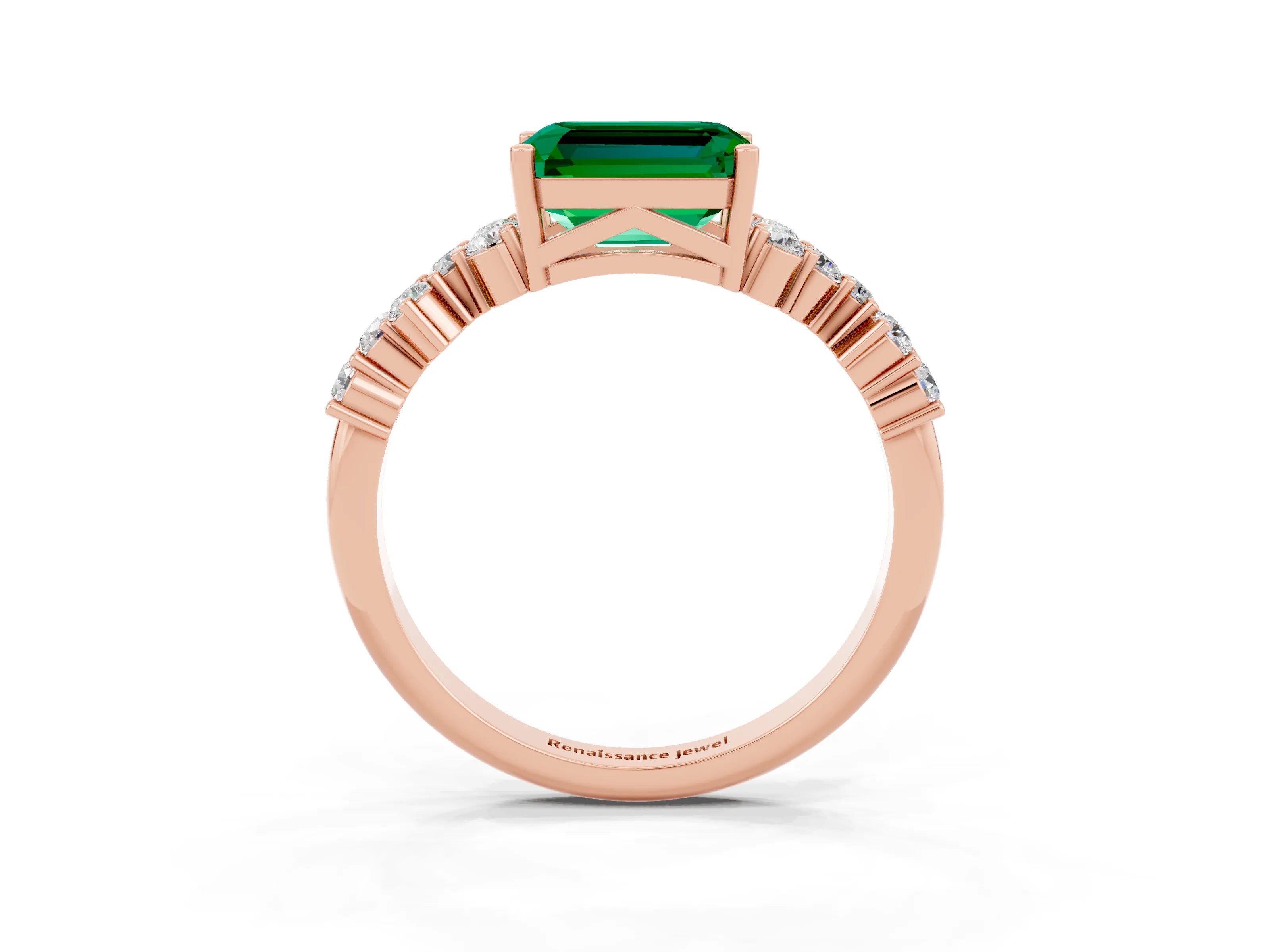 Rose gold Emerald Cut Diamond Cluster Pavé Band with Four-Prong Setting_3