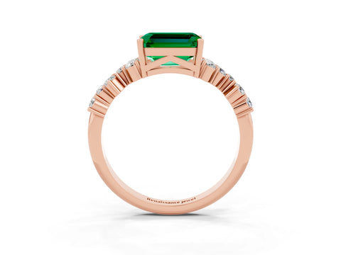 Rose gold Emerald Cut Diamond Cluster Pavé Band with Four-Prong Setting_3
