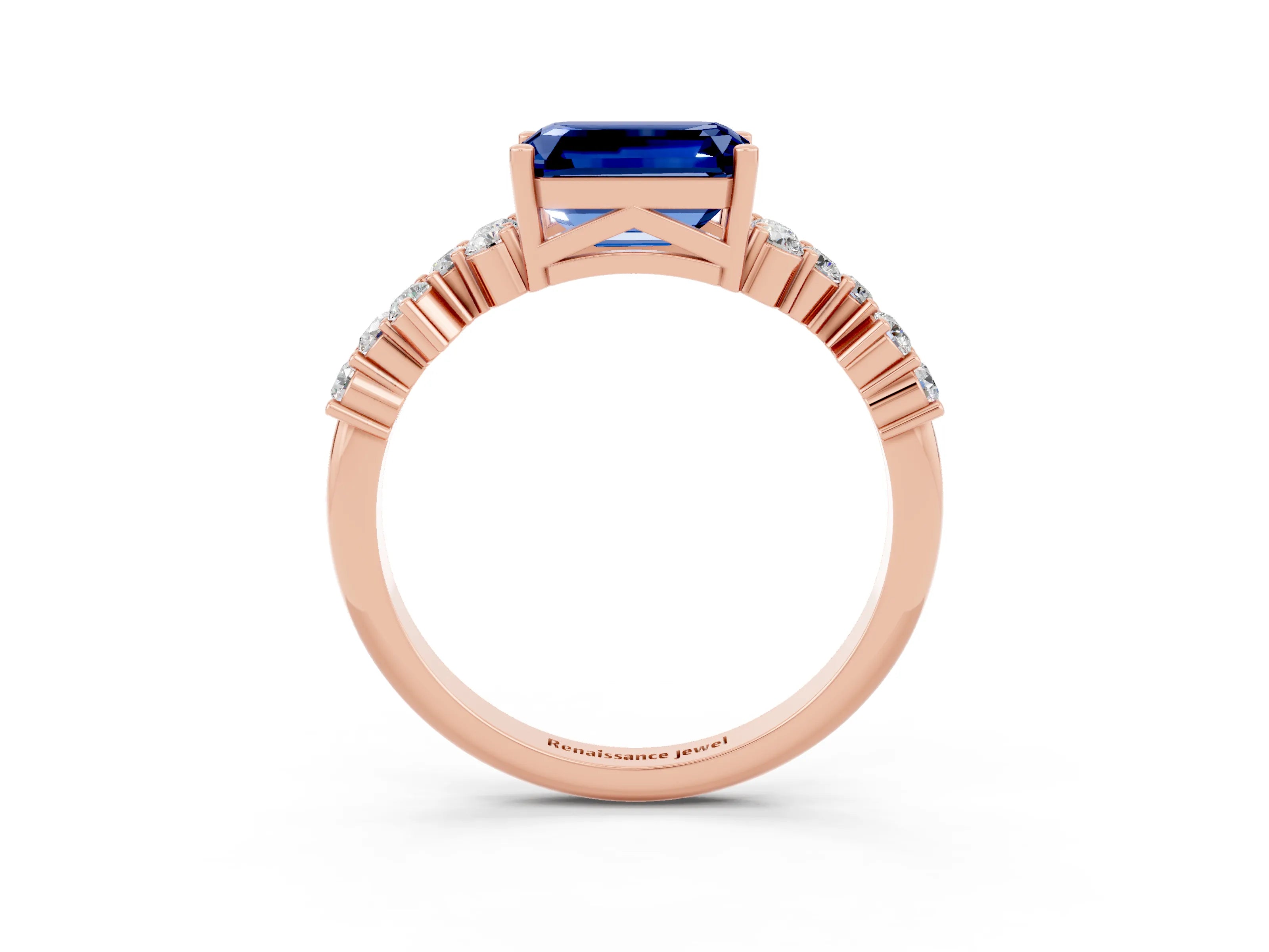 Rose gold Emerald Cut Diamond Cluster Pavé Band with Four-Prong Setting_3