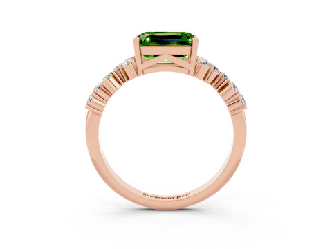 Rose gold Emerald Cut Diamond Cluster Pavé Band with Four-Prong Setting_3
