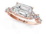Rose gold Emerald Cut Diamond Cluster Pavé Band with Four-Prong Setting_4