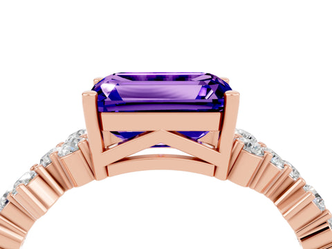 Rose gold Emerald Cut Diamond Cluster Pavé Band with Four-Prong Setting_4