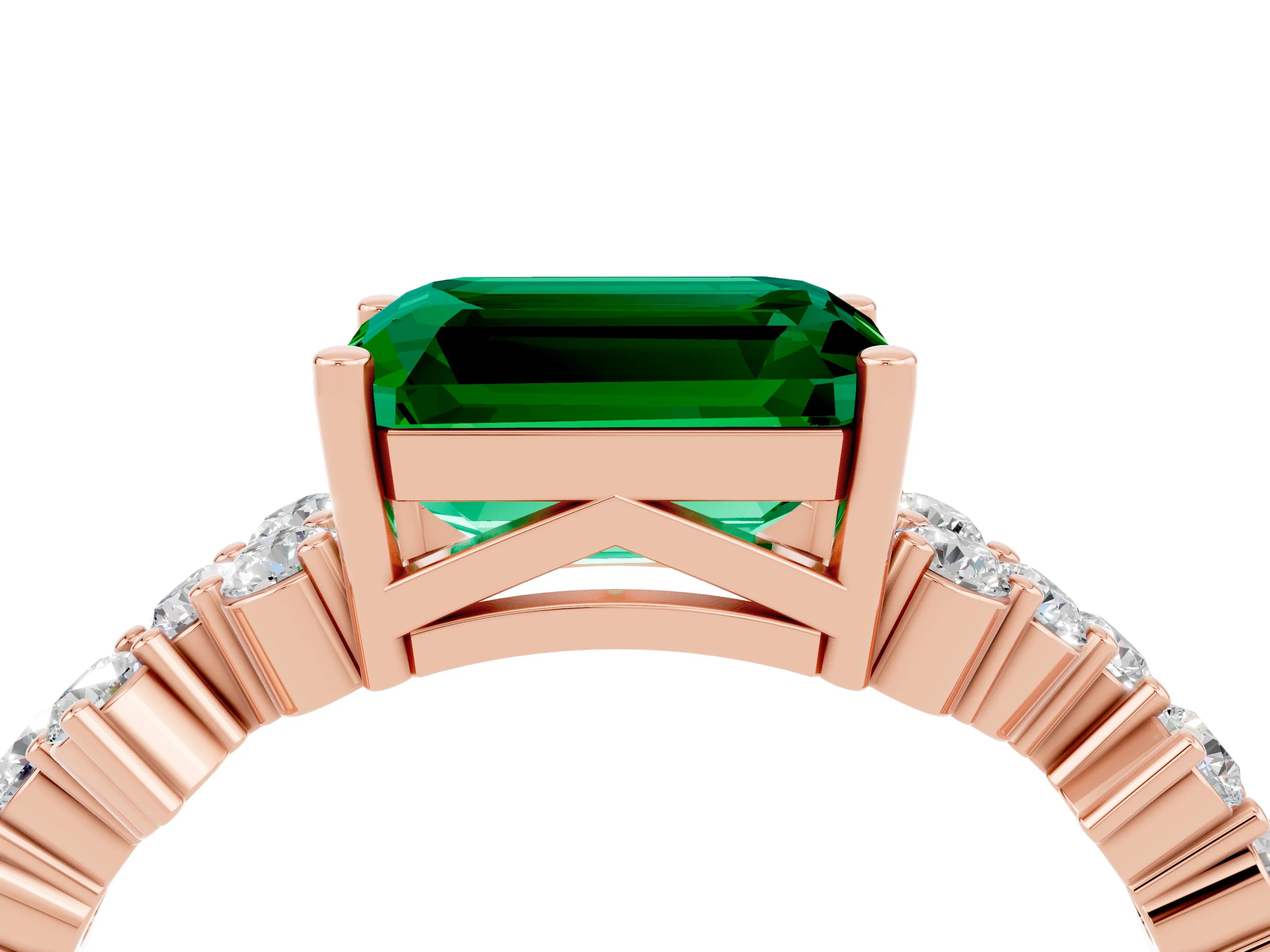 Rose gold Emerald Cut Diamond Cluster Pavé Band with Four-Prong Setting_4
