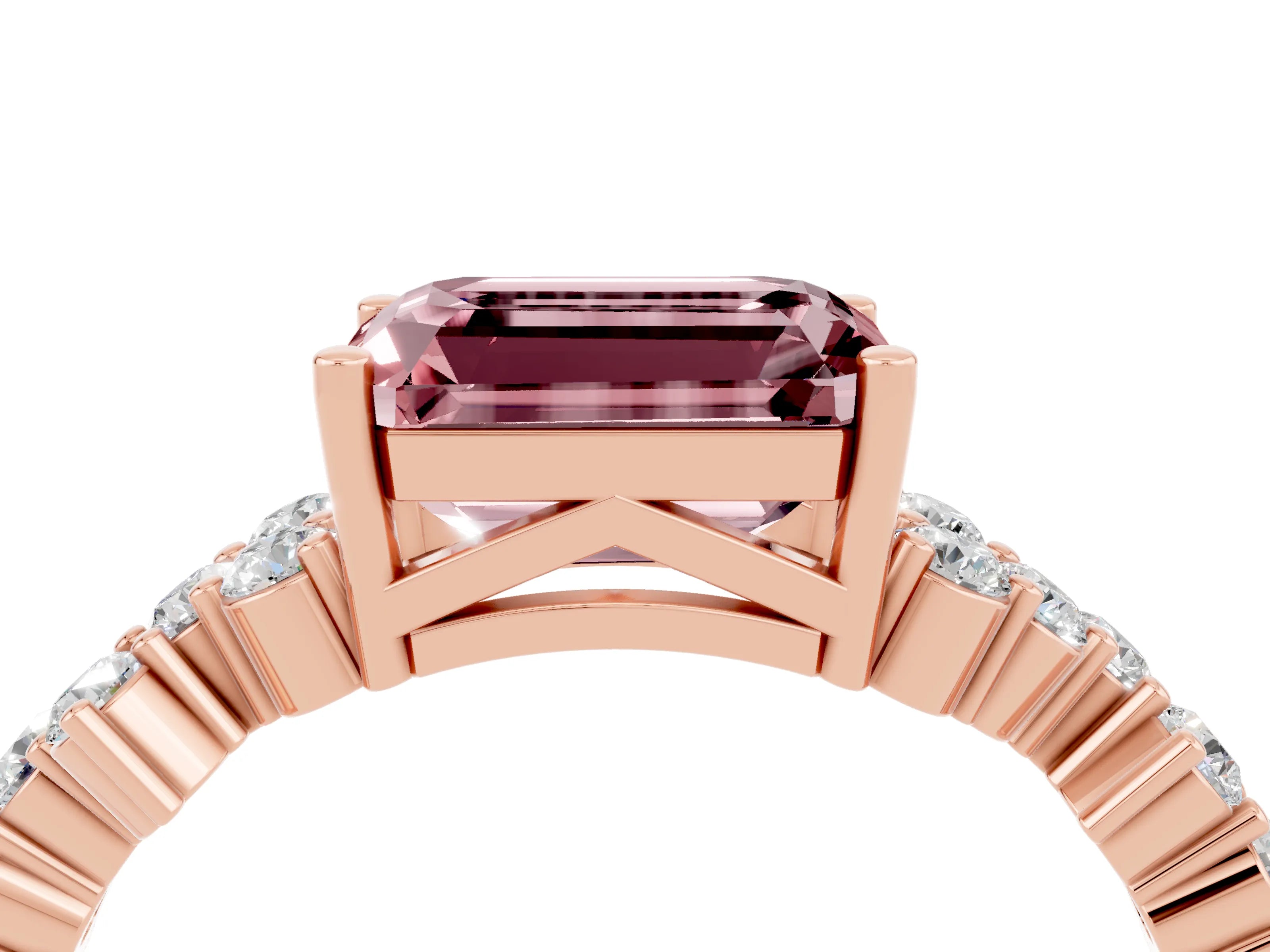 Rose gold Emerald Cut Diamond Cluster Pavé Band with Four-Prong Setting_4