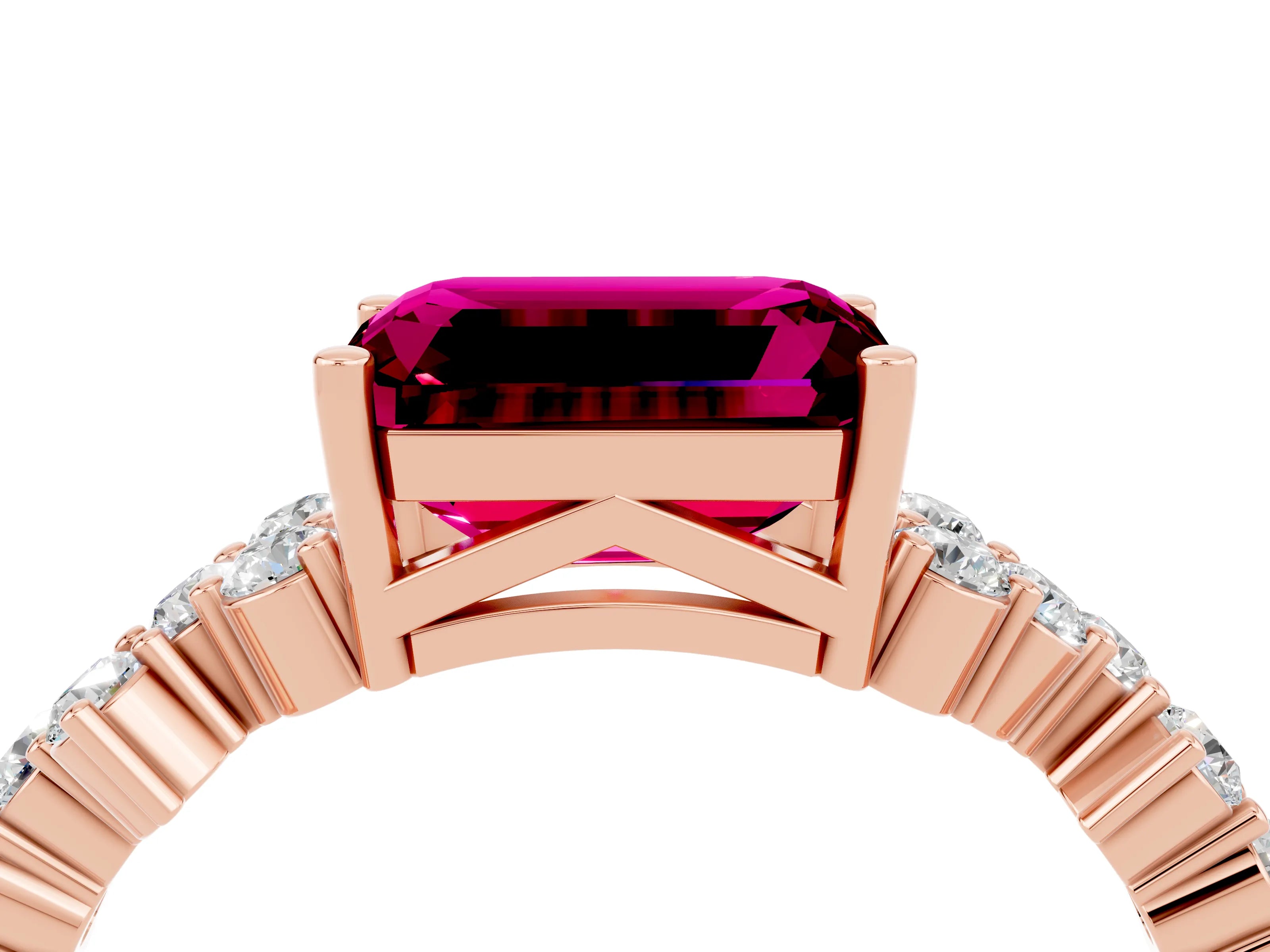 Rose gold Emerald Cut Diamond Cluster Pavé Band with Four-Prong Setting_4
