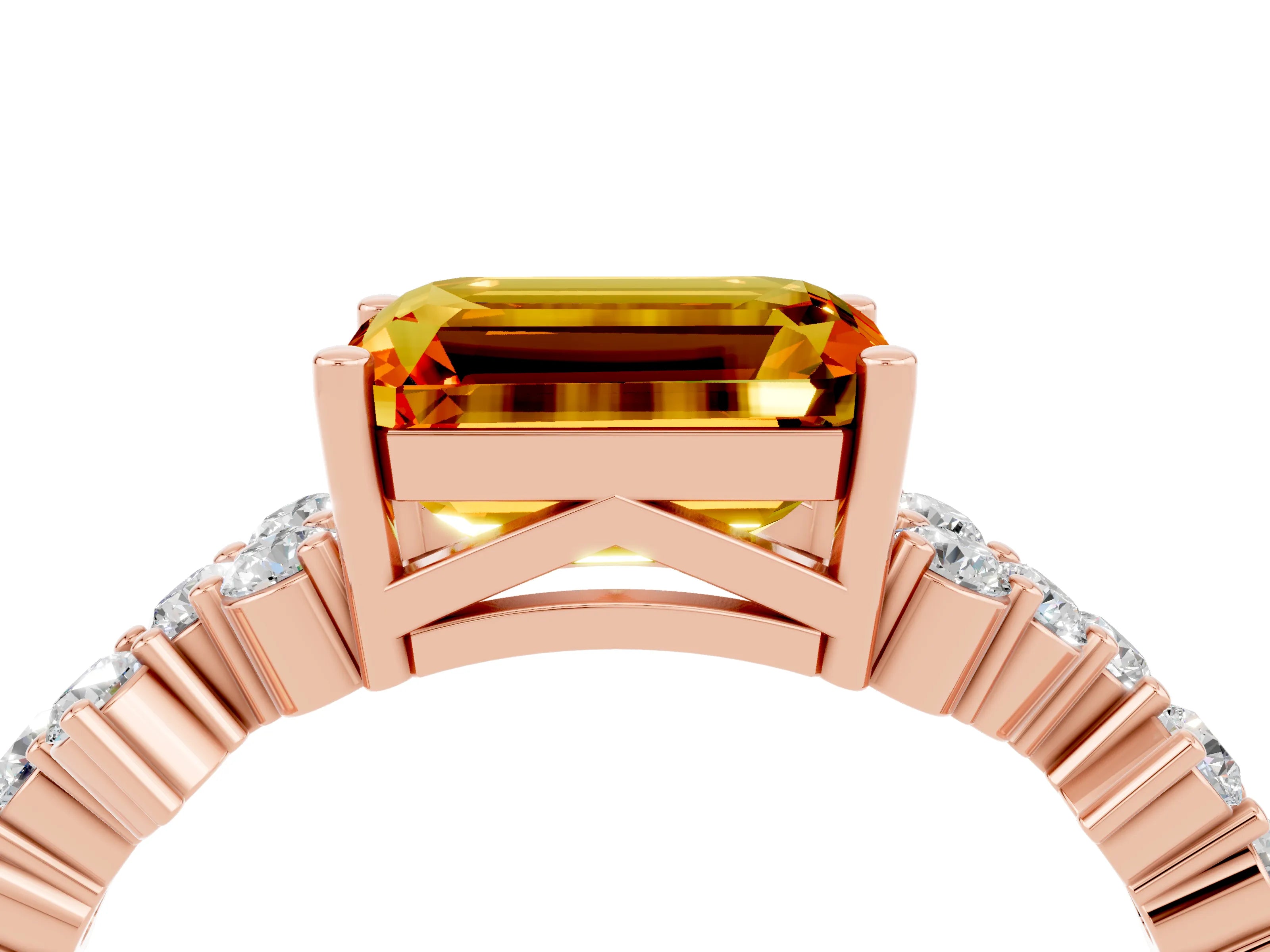Rose gold Emerald Cut Diamond Cluster Pavé Band with Four-Prong Setting_4