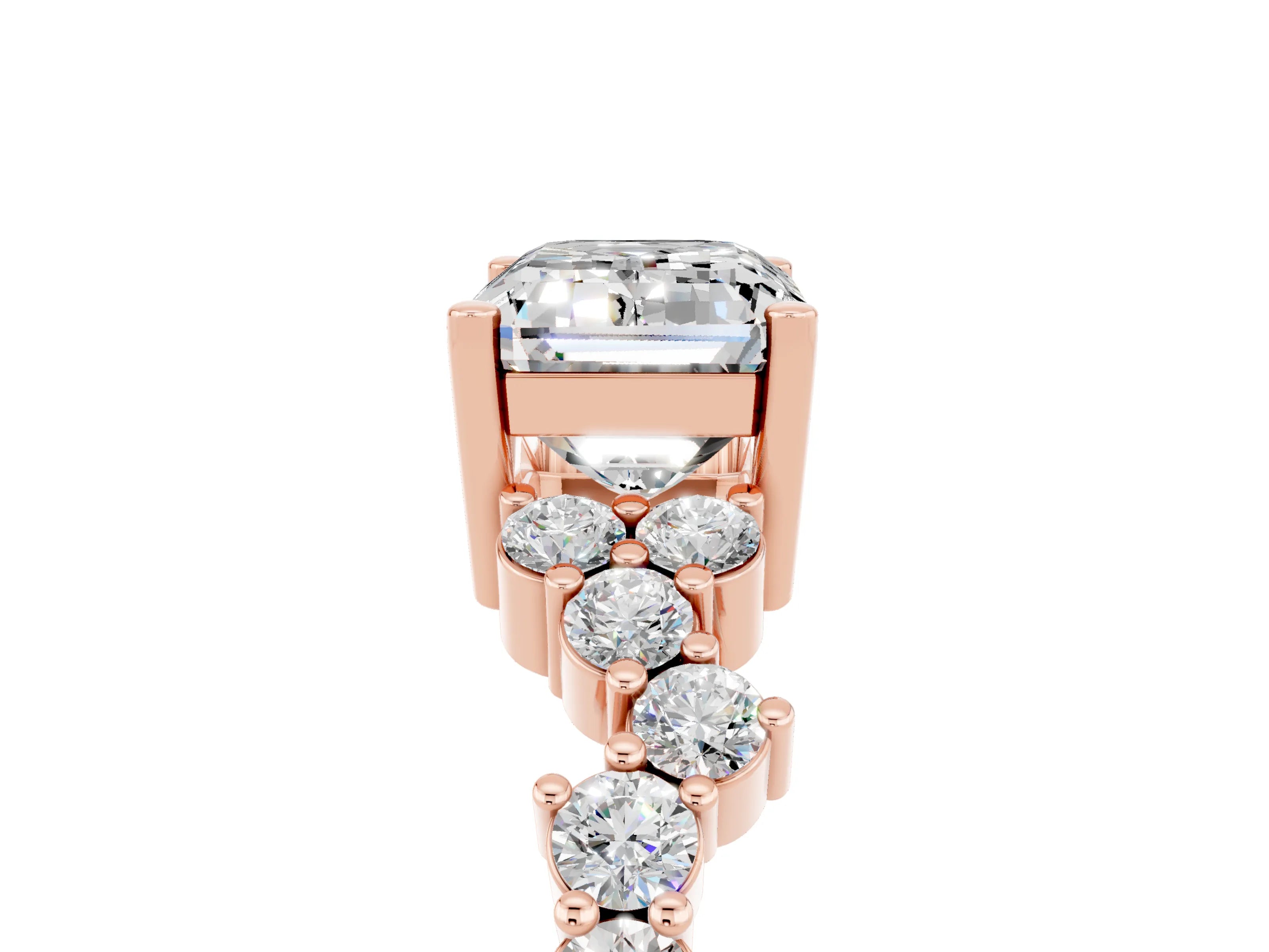 Rose gold Emerald Cut Diamond Cluster Pavé Band with Four-Prong Setting_5