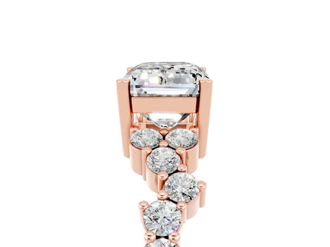 Rose gold Emerald Cut Diamond Cluster Pavé Band with Four-Prong Setting_5