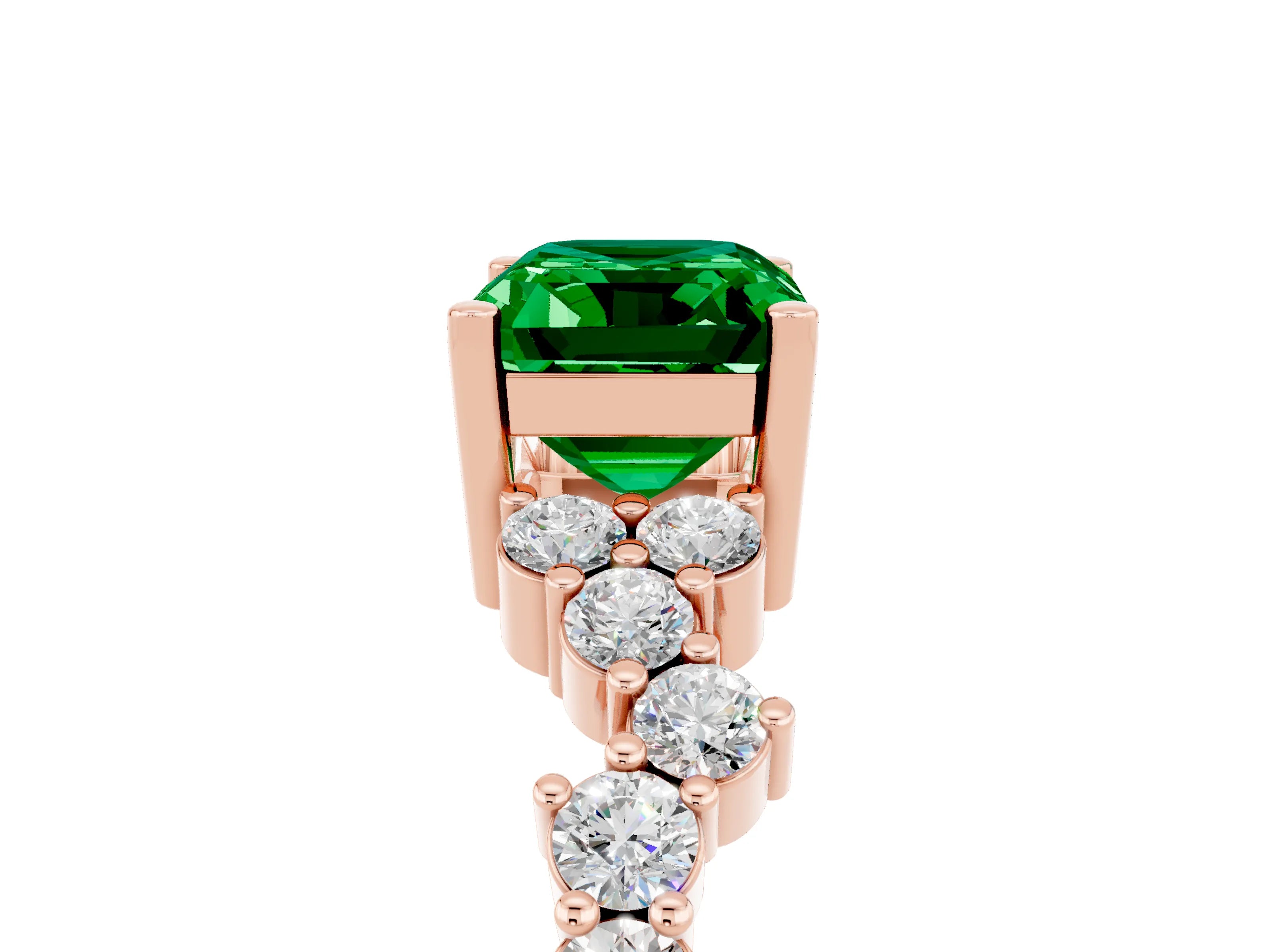 Rose gold Emerald Cut Diamond Cluster Pavé Band with Four-Prong Setting_5