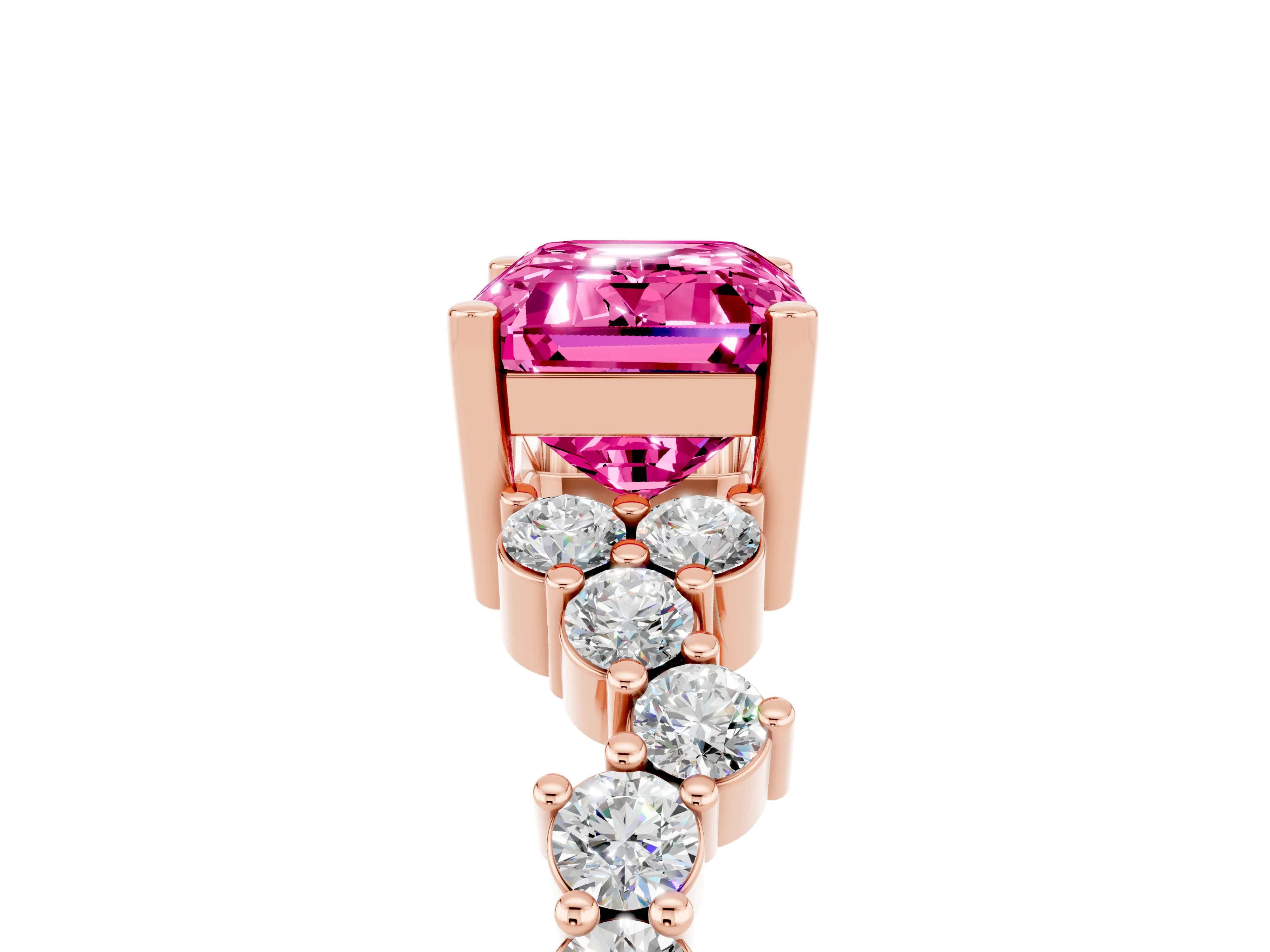 Rose gold Emerald Cut Diamond Cluster Pavé Band with Four-Prong Setting_5