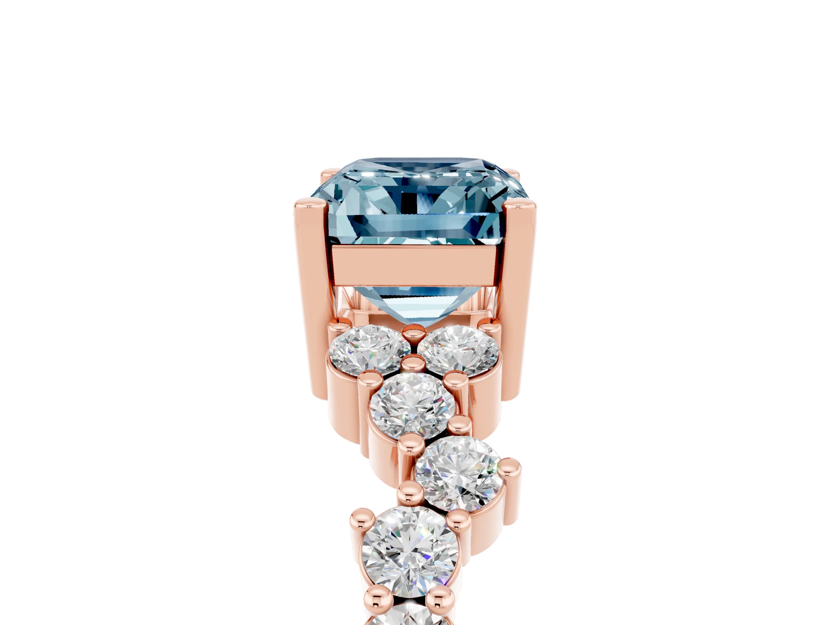 Rose gold Emerald Cut Diamond Cluster Pavé Band with Four-Prong Setting_5