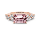 Rose gold Emerald Cut Diamond Cluster Pavé Band with Four-Prong Setting