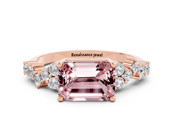 Rose gold Emerald Cut Diamond Cluster Pavé Band with Four-Prong Setting