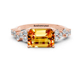Rose gold Emerald Cut Diamond Cluster Pavé Band with Four-Prong Setting