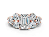 Rose gold Emerald Cut Diamond Cluster Ring with Round Accent Stones and Prong Setting on a Classic Band_62