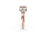 Rose gold Emerald Cut Diamond Cluster Ring with Round Accent Stones and Prong Setting on a Classic Band_64
