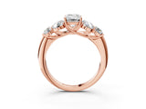 Rose gold Emerald Cut Diamond Cluster Ring with Round Accent Stones and Prong Setting on a Classic Band_65