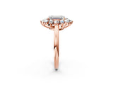 Rose gold Emerald Cut Diamond Cluster Ring with Round and Baguette Stones, Split Shank Band, Prong Setting_17