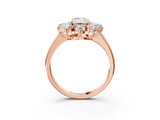 Rose gold Emerald Cut Diamond Cluster Ring with Round and Baguette Stones, Split Shank Band, Prong Setting_18