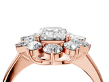 Rose gold Emerald Cut Diamond Cluster Ring with Round and Baguette Stones, Split Shank Band, Prong Setting_19