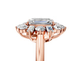 Rose gold Emerald Cut Diamond Cluster Ring with Round and Baguette Stones, Split Shank Band, Prong Setting_20