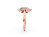 Rose gold Emerald Cut Diamond Cluster Ring with Round and Baguette Stones, Split Shank Band, Prong Setting_5
