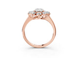 Rose gold Emerald Cut Diamond Cluster Ring with Round and Baguette Stones, Split Shank Band, Prong Setting_6