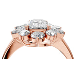 Rose gold Emerald Cut Diamond Cluster Ring with Round and Baguette Stones, Split Shank Band, Prong Setting_7