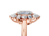 Rose gold Emerald Cut Diamond Cluster Ring with Round and Baguette Stones, Split Shank Band, Prong Setting_8