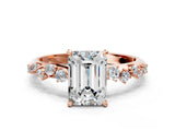 Rose gold Emerald Cut Diamond Cluster Side Stone Solitaire Ring with Prong Setting_64