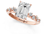Rose gold Emerald Cut Diamond Cluster Side Stone Solitaire Ring with Prong Setting_65