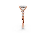 Rose gold Emerald Cut Diamond Cluster Side Stone Solitaire Ring with Prong Setting_66