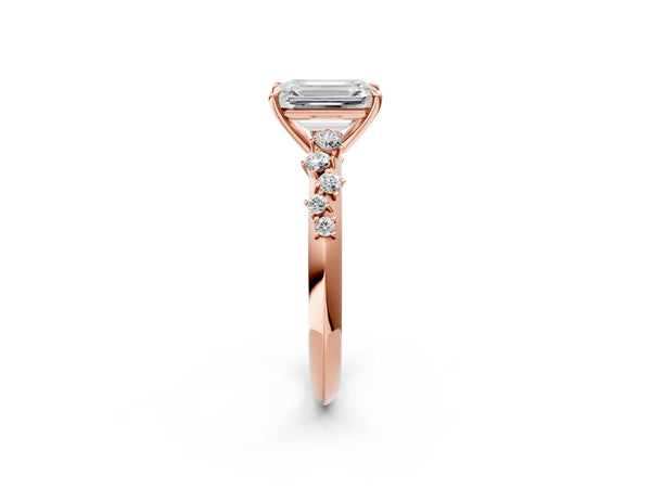 Rose Gold Emerald Cut Graduated Cluster Engagement Ring Setting