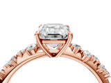 Rose gold Emerald Cut Diamond Cluster Side Stone Solitaire Ring with Prong Setting_68