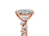 Rose gold Emerald Cut Diamond Cluster Side Stone Solitaire Ring with Prong Setting_69