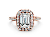 Rose gold Emerald Cut Diamond Cushion Halo Ring with Pavé Band_15