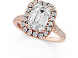 Rose gold Emerald Cut Diamond Cushion Halo Ring with Pavé Band_16